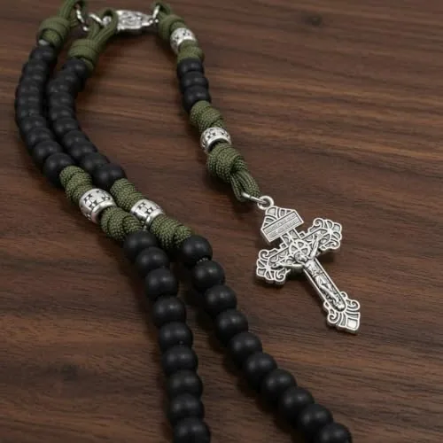 St. Michael Paracord Rosary, Black Beads view 6