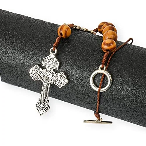 St. Benedict Car Mirror Rosary, Wood Beads view 2