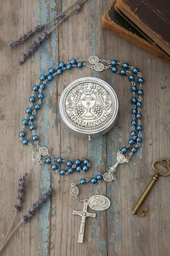 Pearl Rosary with St. Michael Medal and Chalice view 2