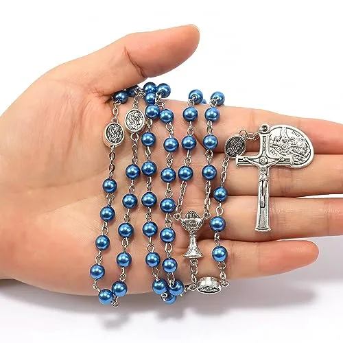 Pearl Rosary with St. Michael Medal and Chalice view 4