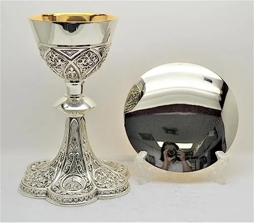 Gothic Silver Plated Chalice and Paten, Holy Family Panels view 6