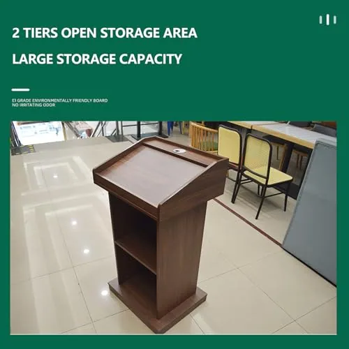 Yadlan Solid Wood Pulpit with Tilted Top and Shelf view 2