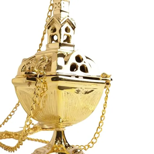 Needzo Detailed Brass Censer, Boat and Spoon Set, 10.5 in view 3