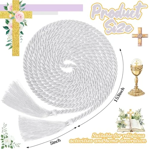 GliCraft 153-Inch White Rope Cincture With Tassels view 2