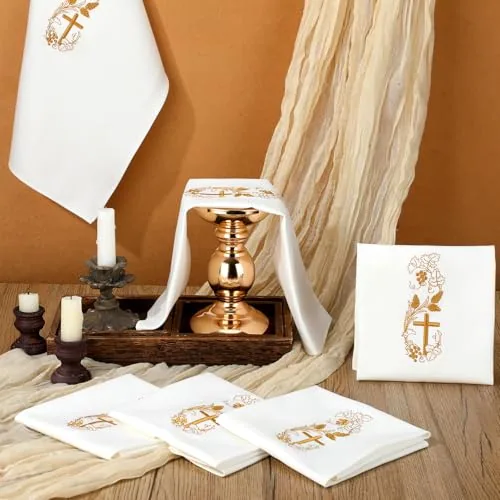 Fanfanwin Cotton-Linen Purificators, Gold Cross, 12-Pack view 2