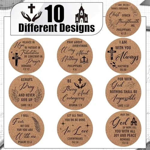 Hushee Bible Verse Cork Coasters, 50 Pack view 2