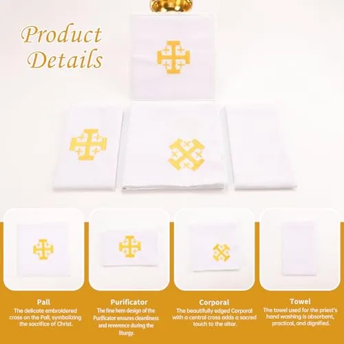 TALPGOD Poly-Cotton Altar Linen Set with Gold Cross, 4 Pack view 3