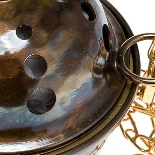 Holyart Embossed Bronze-Finish Censer and Boat, 80 cm Chains view 2