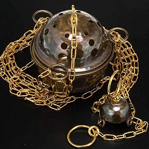 Holyart Embossed Bronze-Finish Censer and Boat, 80 cm Chains view 4