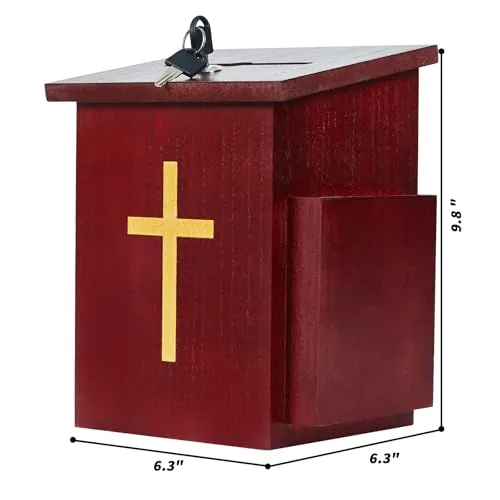 Amcortn Wood Offering Box with Lock and Cross