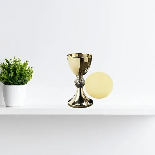 Needzo Brass Chalice and Paten, Loaves and Fishes Node, 8 in