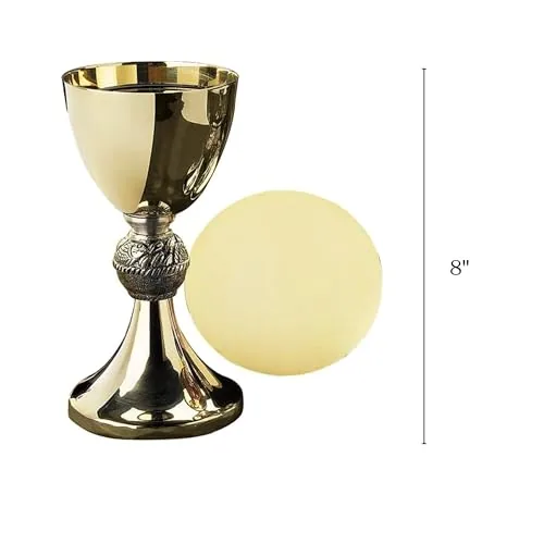 Needzo Brass Chalice and Paten, Loaves and Fishes Node, 8 in view 2